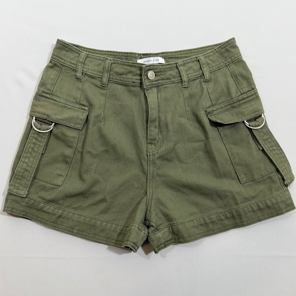 Angel Kiss Olive Green Cargo Shorts 7 28 Gorpcore Utility Y2K Grunge Festival